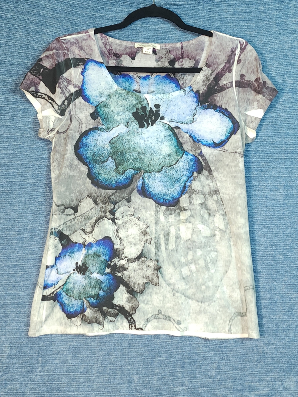 Coldwater Creek Lavender and Black Floral Top